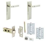 Loops Door Handle & Latch Set Nickel Mitred Premium Rounded Lever Latch Backplate