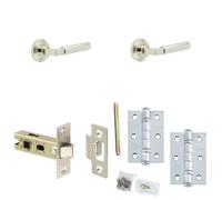 Loops Door Handle & Latch Set Nickel Mitred Premium Rounded Lever Round Reeded On Rose