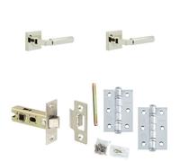 Loops Door Handle & Latch Set Nickel Mitred Premium Rounded Lever Square Plain On Rose