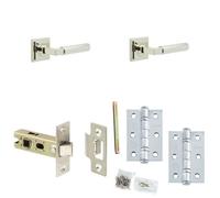 Loops Door Handle & Latch Set Nickel Mitred Premium Rounded Lever Square Stepped On Rose