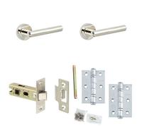 Loops Door Handle & Latch Set Nickel Premium Rounded Lever Round Plain On Rose
