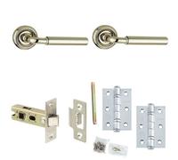 Loops Door Handle & Latch Set Nickel Premium Rounded Lever Round Recessed On Rose