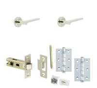 Loops Door Handle & Latch Set Nickel Slim Rounded Lever Round Stepped On Rose