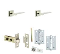 Loops Door Handle & Latch Set Nickel Slim Rounded Lever Square Stepped On Rose