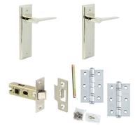 Loops Door Handle & Latch Set Nickel Slim Tapered Lever Latch Backplate
