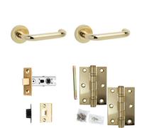 Loops Door Handle & Latch Set Polished Brass Return To Door Lever Round Plain On Rose