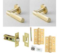 Loops Door Handle & Latch Set Satin Brass Knurled Premium Rounded Lever Round Plain On Rose