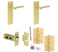 Loops Door Handle & Latch Set Satin Brass Slim Rounded Lever Latch Backplate