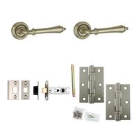 Loops Door Handle & Latch Set Satin Nickel Convex Lever Round Recessed On Rose