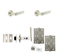 Loops Door Handle & Latch Set Satin Nickel Flat Lever Round Reeded On Rose