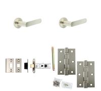 Loops Door Handle & Latch Set Satin Nickel Flat Lever Round Stepped On Rose