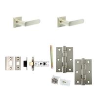 Loops Door Handle & Latch Set Satin Nickel Flat Lever Square Stepped On Rose