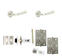 Loops Door Handle & Latch Set Satin Nickel Grooved Premium Rounded Lever Round Chamfered On Rose