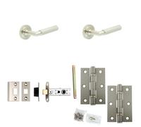 Loops Door Handle & Latch Set Satin Nickel Knurled Premium Rounded Lever Round Stepped On Rose