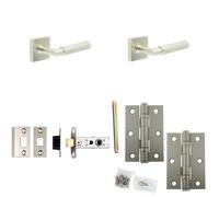 Loops Door Handle & Latch Set Satin Nickel Knurled Premium Rounded Lever Square Plain On Rose