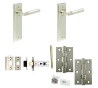 Loops Door Handle & Latch Set Satin Nickel Mitred Premium Rounded Lever Latch Backplate