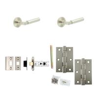Loops Door Handle & Latch Set Satin Nickel Mitred Premium Rounded Lever Round Reeded On Rose