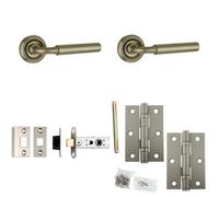 Loops Door Handle & Latch Set Satin Nickel Rounded Premium Rounded Lever Round Recessed On Rose