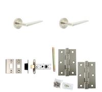 Loops Door Handle & Latch Set Satin Nickel Slim Mitred Lever Round Plain On Rose