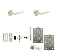 Loops Door Handle & Latch Set Satin Nickel Slim Mitred Lever Round Stepped On Rose