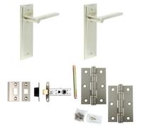 Loops Door Handle & Latch Set Satin Nickel Slim Rounded Lever Latch Backplate