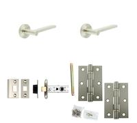 Loops Door Handle & Latch Set Satin Nickel Slim Rounded Lever Round Chamfered On Rose