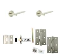 Loops Door Handle & Latch Set Satin Nickel - Slim Rounded Lever Round Plain On Rose
