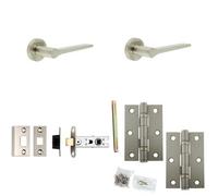 Loops Door Handle & Latch Set Satin Nickel Slim Rounded Lever Round Plain On Rose