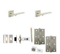 Loops Door Handle & Latch Set Satin Nickel Slim Rounded Lever Square Plain On Rose
