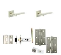 Loops Door Handle & Latch Set Satin Nickel Slim Rounded Lever Square Stepped On Rose