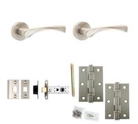 Loops Door Handle & Latch Set Satin Nickel - Twisted Lever Round Plain On Rose