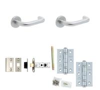 Loops Door Handle & Latch Set Stainless Steel Return to Door Lever Round Plain On Rose