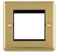 Loops Double Gang Euro Modular Wall Plate Frame, Polished Brass With Black Insert, 25X50mm
