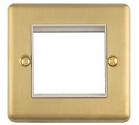 Loops Double Gang Euro Module Wall Face Plate Frame Satin Brass & White 25X50mm