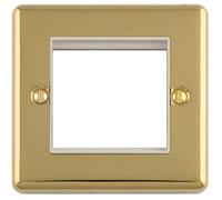 Loops Double Gang Euro Module Wall Face Plate - Polished Brass & White, 25X50mm