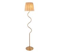 Loops Elegant 1500mm Tall Wriggle Floor Lamp In Brushed Aged Brass With Natural Raffia Shade