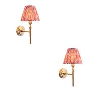 Loops Elegant 2 Pack Dimmable Wall Lights In Brushed Aged Brass With Coral Pink Shades