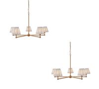 Loops Elegant 2 Pack Hanging Ceiling Pendant Lights In Brushed Aged Brass And Shell Bay Blue Fabric