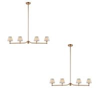 Loops Elegant 2 Pack Of Brushed Brass Hanging Pendant Lights With Bay Blue Fabric Shades