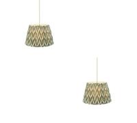 Loops Elegant 2 Pack Of Hanging Ceiling Pendant Lights In Aged Brass With Green Fabric Flex
