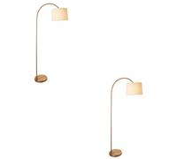 Loops Elegant 2 Pack Of Tall Curved Floor Lamps With Natural Fabric Shades And Warm Brass Finish