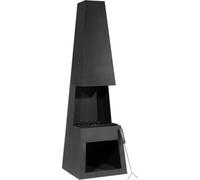 Loops Elegant 45X150Cm Black Steel Chiminea Wood Burner With Firewood Storage For Outdoor Heating