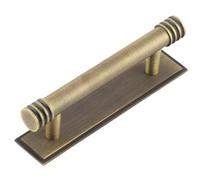 Loops Elegant 96mm Antique Brass Cabinet Handle With Stepped Backplate - Kitchen Drawer Pull Handle
