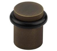 Loops Elegant Antique Brass Knurled Floor Doorstops 40mm Diameter - Solid Brass & Rubber Stopper