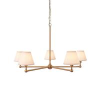 Loops Elegant Brushed Brass 5-Light Pendant Ceiling Light With Vintage White Shades