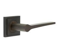 Loops Elegant Dark Bronze Door Handle On Square Stepped Rose For Classic And Modern Interiors - Solid Brass Interior Handle