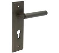 Loops Elegant Dark Bronze Door Handle With Euro Backplate - Solid Brass Interior Lever