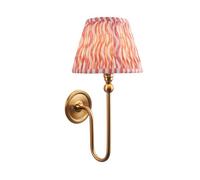 Loops Elegant Dimmable Wall Light In Brushed Aged Brass With Coral Pink Fabric Shade