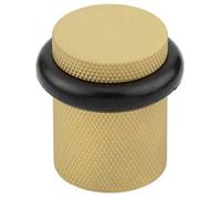 Loops Elegant Knurled Floor Mounted Doorstops In Satin Brass - 40mm Diameter - Solid Brass & Rubber Stopper