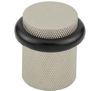 Loops Elegant Knurled Floor-Mounted Doorstops In Satin Nickel - 40mm Diameter - Solid Brass & Rubber Stopper